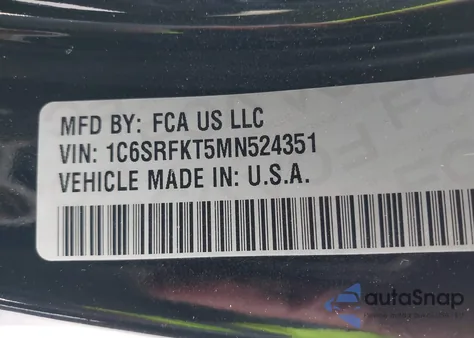 2021 Ram 1500 Limited Longhorn 4X4 5'7 Box z USA, uszkodzony, nr VIN 1C6SRFKT5MN524351